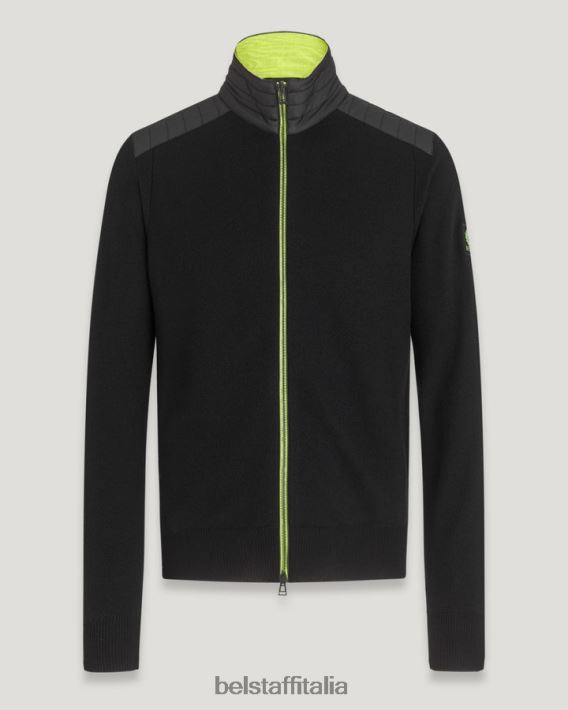 vestiario Belstaff Cardigan con cerniera Flash Kelby lana merino nera/giallo fluo uomini H2DD6J270
