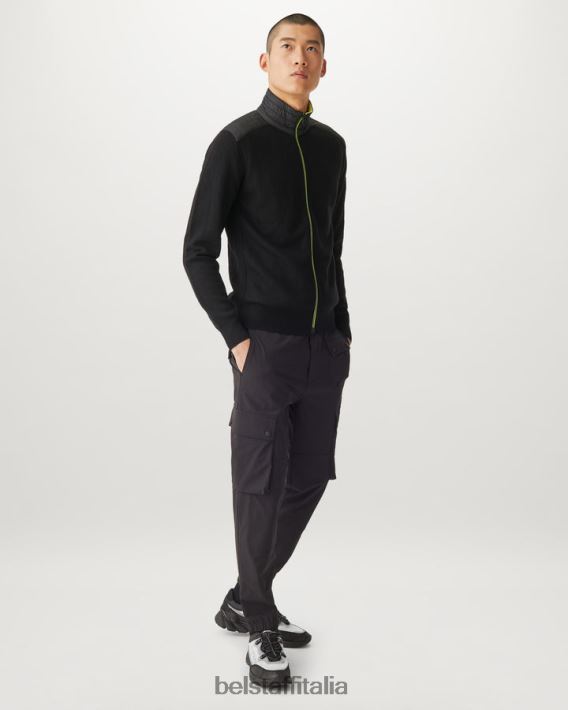 vestiario Belstaff Cardigan con cerniera Flash Kelby lana merino nera/giallo fluo uomini H2DD6J270