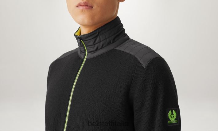 vestiario Belstaff Cardigan con cerniera Flash Kelby lana merino nera/giallo fluo uomini H2DD6J270