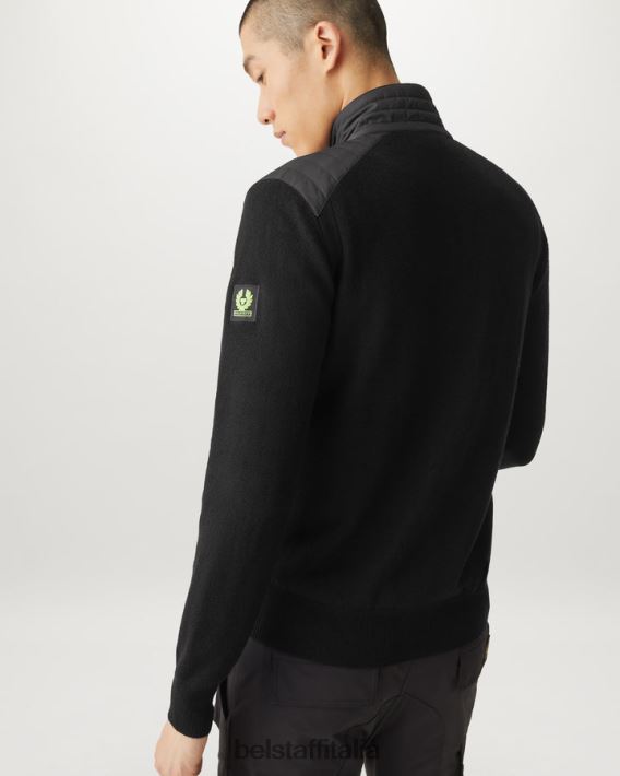 vestiario Belstaff Cardigan con cerniera Flash Kelby lana merino nera/giallo fluo uomini H2DD6J270