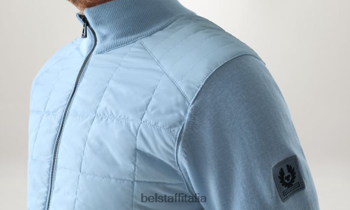 vestiario Belstaff Cardigan con cerniera Kelbrook lana merino celeste uomini H2DD6J269