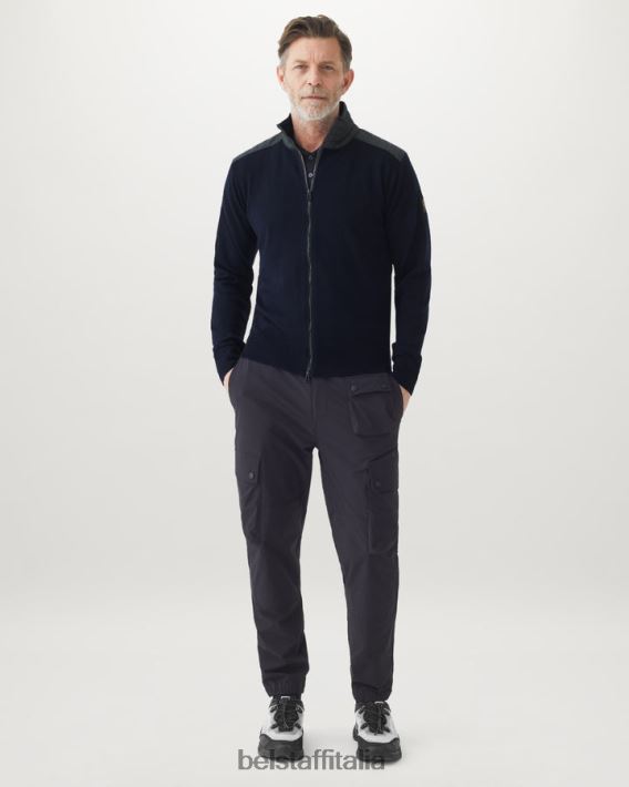 vestiario Belstaff Cardigan con cerniera Kelby lana merino lavata blu scuro uomini H2DD6J282