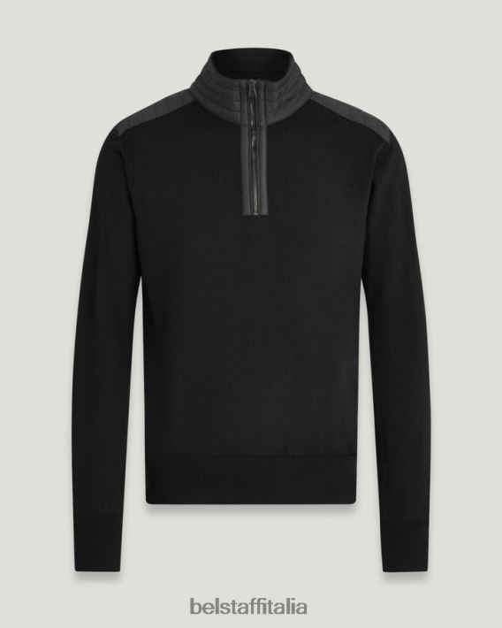 vestiario Belstaff Maglione Kilmington con zip a un quarto merino nero uomini H2DD6J294