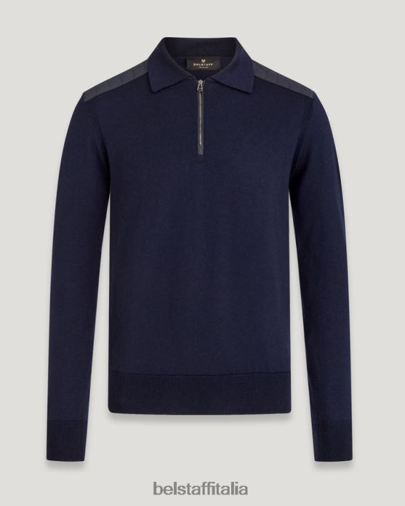 vestiario Belstaff Polo con cerniera Kirk lana merino lavata blu scuro uomini H2DD6J273