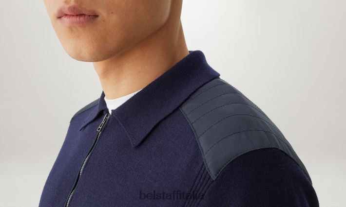 vestiario Belstaff Polo con cerniera Kirk lana merino lavata blu scuro uomini H2DD6J273