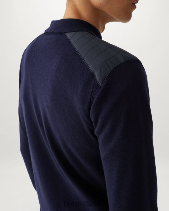 vestiario Belstaff Polo con cerniera Kirk lana merino lavata blu scuro uomini H2DD6J273