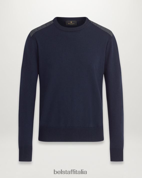 vestiario Belstaff girocollo Kerrigan lana merino lavata blu scuro uomini H2DD6J293