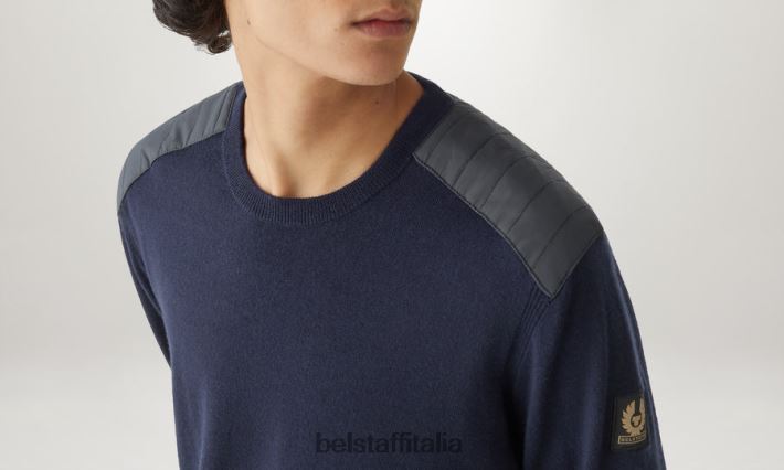 vestiario Belstaff girocollo Kerrigan lana merino lavata blu scuro uomini H2DD6J293