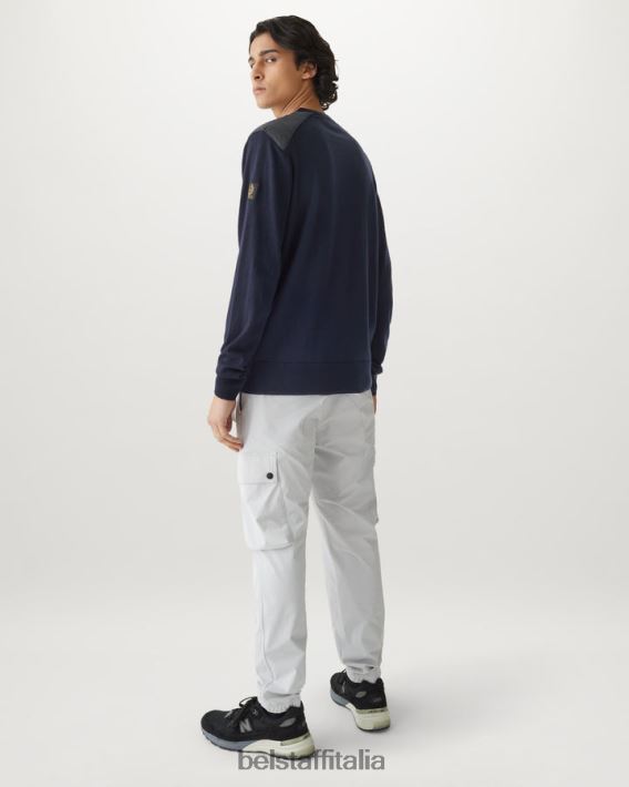 vestiario Belstaff girocollo Kerrigan lana merino lavata blu scuro uomini H2DD6J293