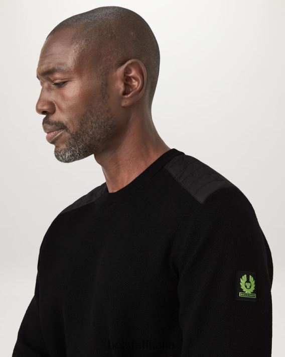 vestiario Belstaff girocollo in flash kerrigan lana merino nera/giallo fluo uomini H2DD6J275