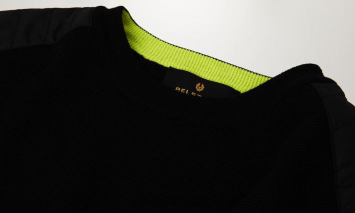 vestiario Belstaff girocollo in flash kerrigan lana merino nera/giallo fluo uomini H2DD6J275