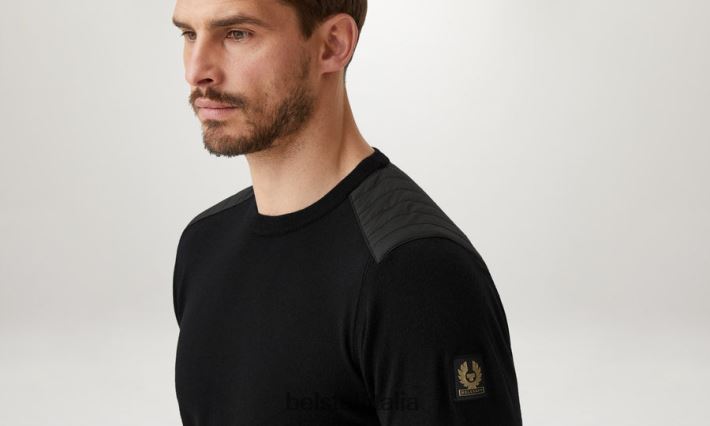 vestiario Belstaff maglione girocollo Kerrigan lana merino nera uomini H2DD6J289