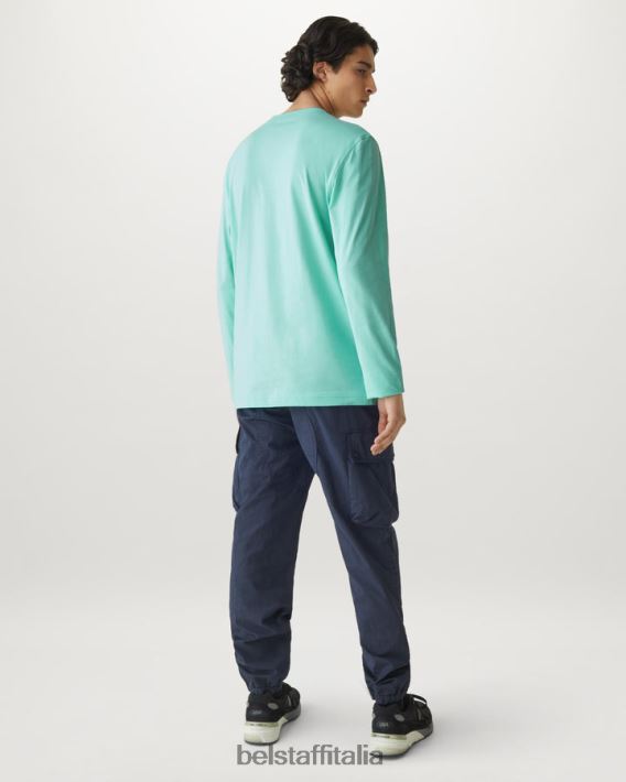 vestiario Belstaff maglietta a maniche lunghe jersey di cotone verde oceano uomini H2DD6J140
