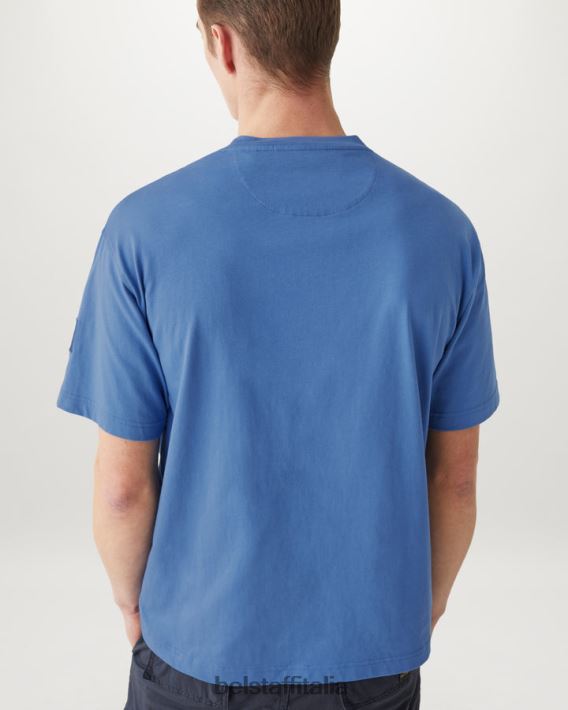vestiario Belstaff maglietta flusso maglia di cotone in avanti blu uomini H2DD6J172