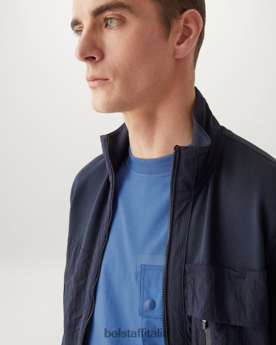 vestiario Belstaff maglietta flusso maglia di cotone in avanti blu uomini H2DD6J172