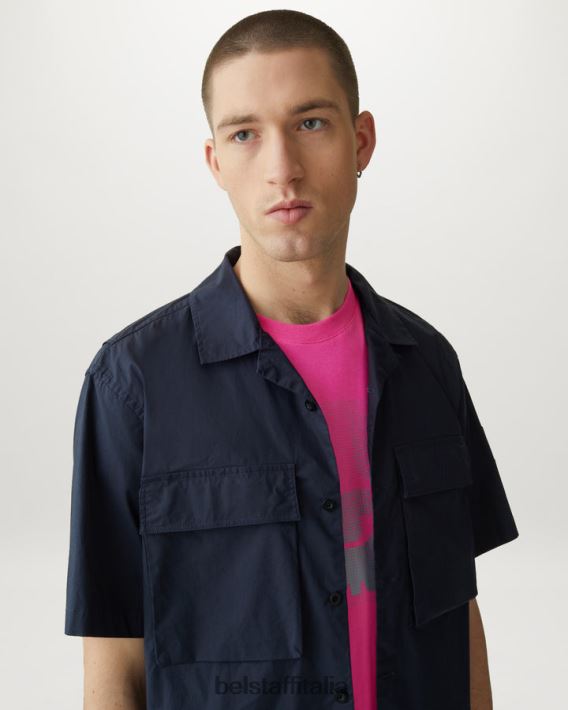 vestiario Belstaff maglietta ottica jersey di cotone fucsia/grigio granito uomini H2DD6J175