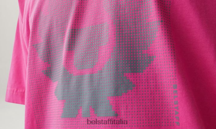 vestiario Belstaff maglietta ottica jersey di cotone fucsia/grigio granito uomini H2DD6J175