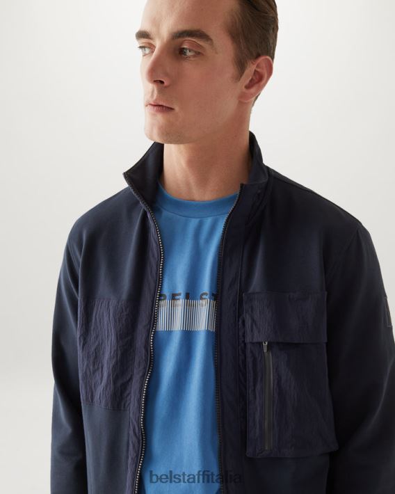 vestiario Belstaff maglietta oversize radiofonica maglia di cotone in avanti blu uomini H2DD6J142