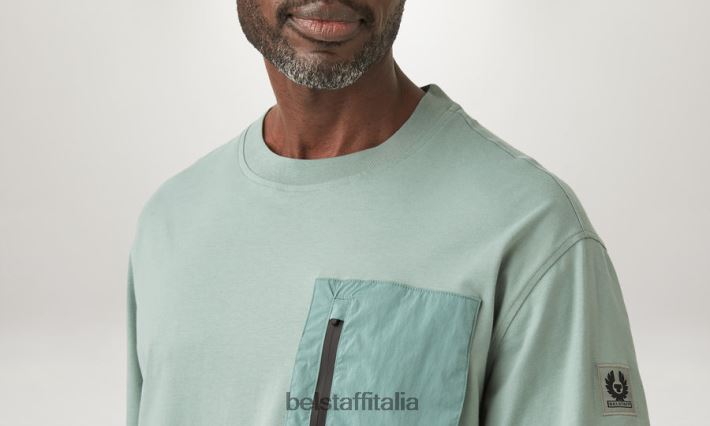 vestiario Belstaff maglietta severa jersey di cotone verde acciaio uomini H2DD6J157