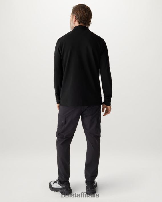 vestiario Belstaff polo a maniche lunghe piquet di cotone nero uomini H2DD6J187