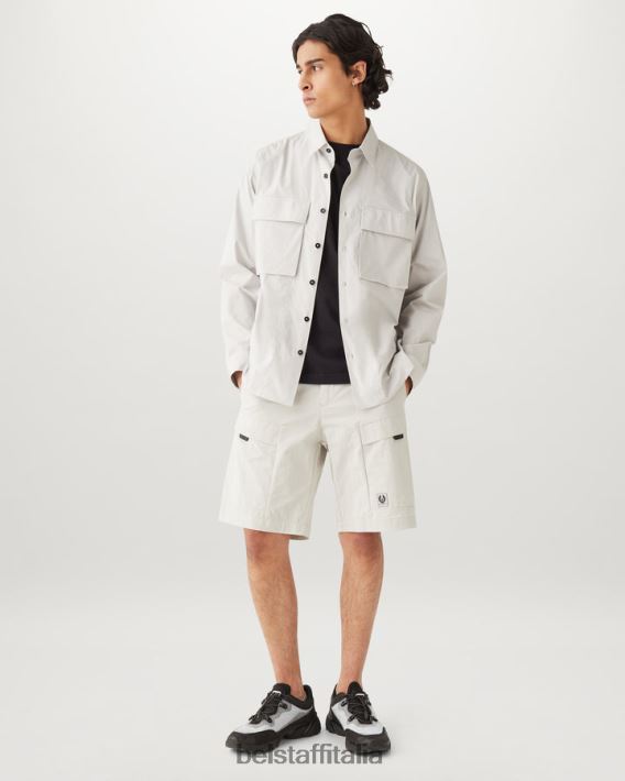 vestiario Belstaff pantaloncini jet gabardine di misto cotone grigio perla uomini H2DD6J325